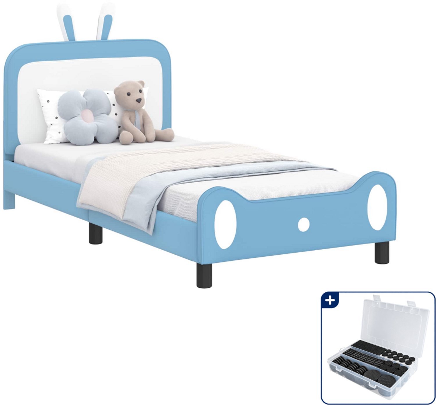 vidaXL kinderbedframe - 90 x 200 cm - bewerkt hout - blauw - Inclusief antikrasvilt 177-delig