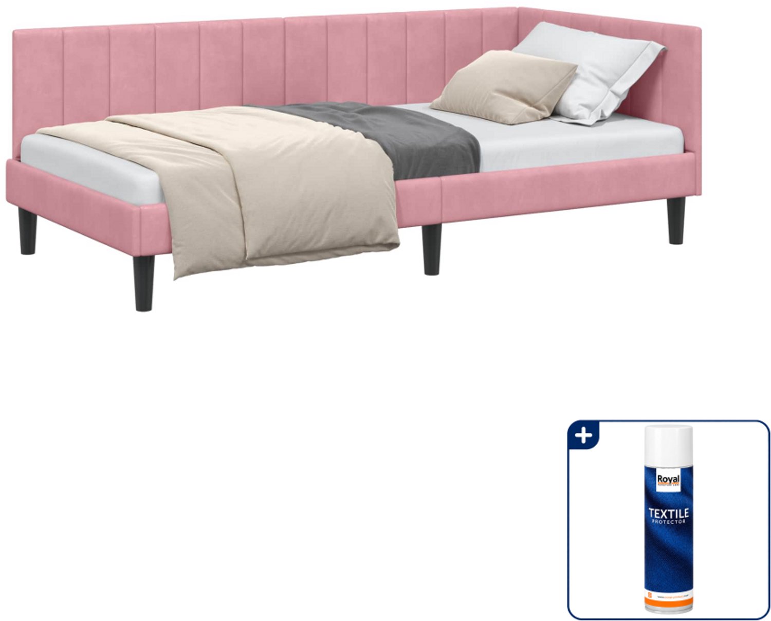 vidaXL hoekbedframe - 90 x 190 cm - fluweel - roze - Inclusief textielbeschermer 500 ml