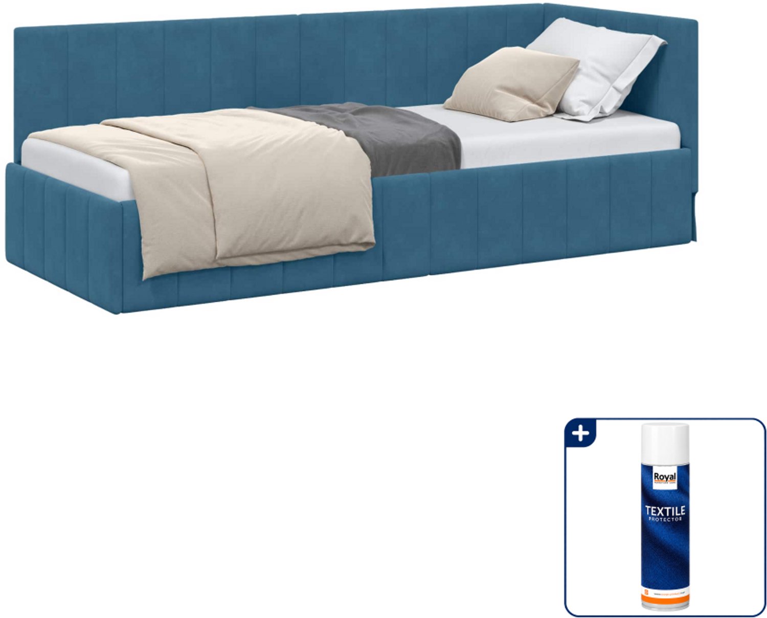 vidaXL hoekbedframe - 80 x 200 cm - fluweel - blauw - Inclusief textielbeschermer 500 ml