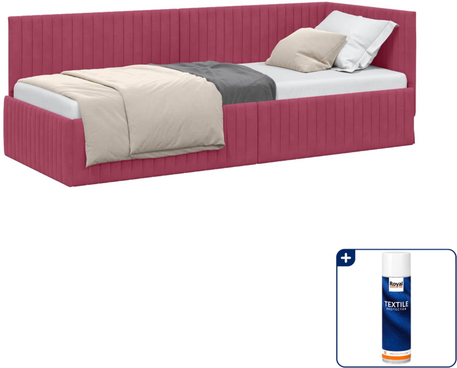 vidaXL hoekbedframe - 80 x 200 cm - fluweel - wijnrood - Inclusief textielbeschermer 500 ml