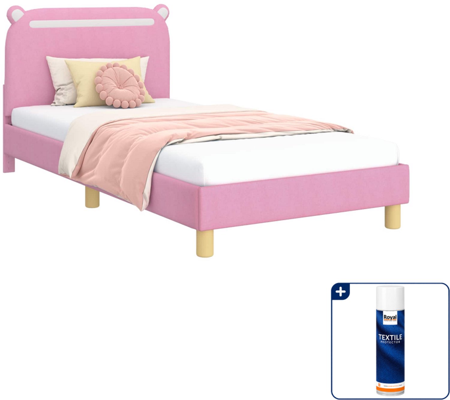 vidaXL kinderbed - 90 x 200 cm - stof - roze - Inclusief textielbeschermer 500 ml
