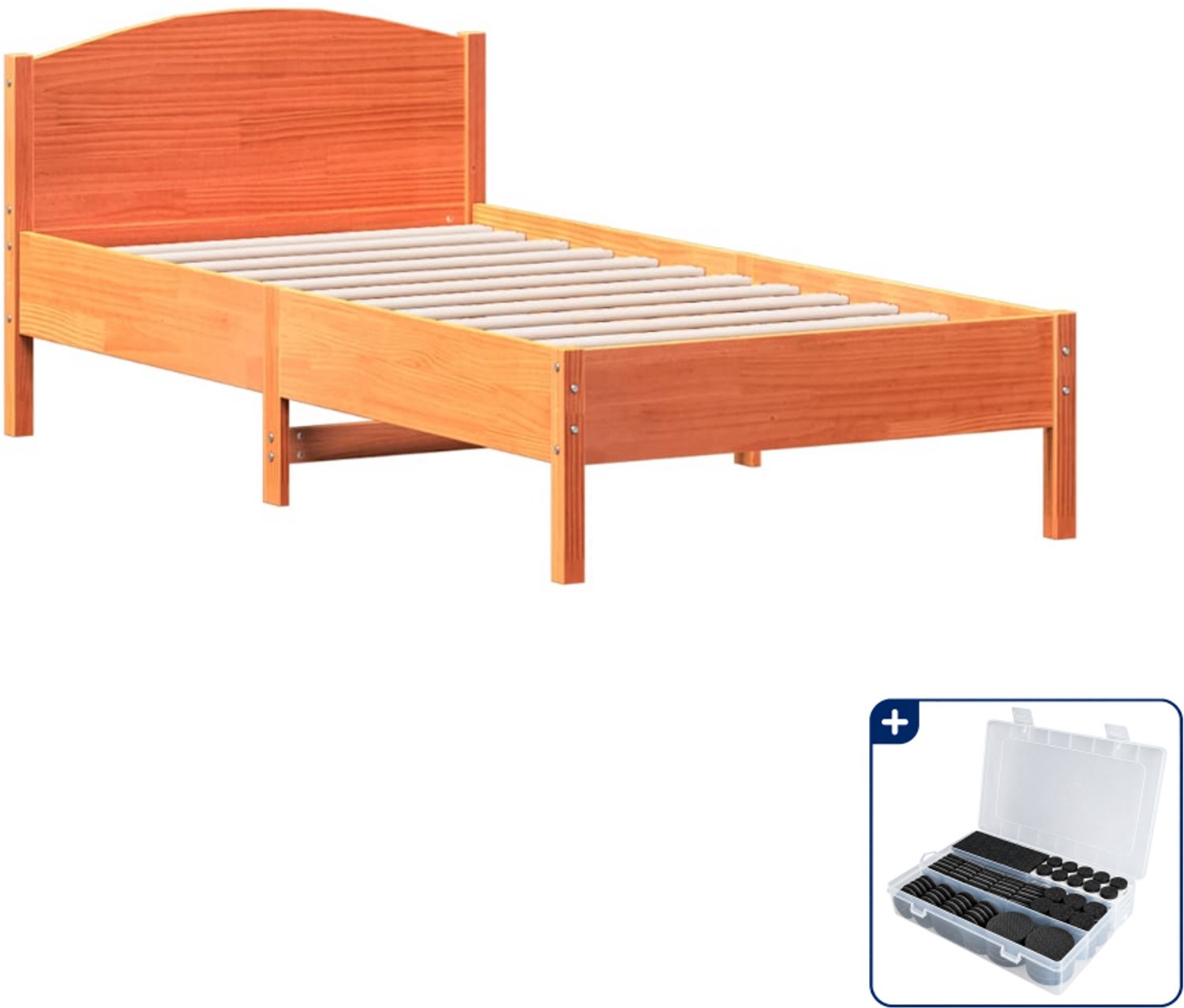 vidaXL bedframe - 75 x 190 cm - massief grenenhout - wasbruin - Inclusief antikrasvilt 177-delig