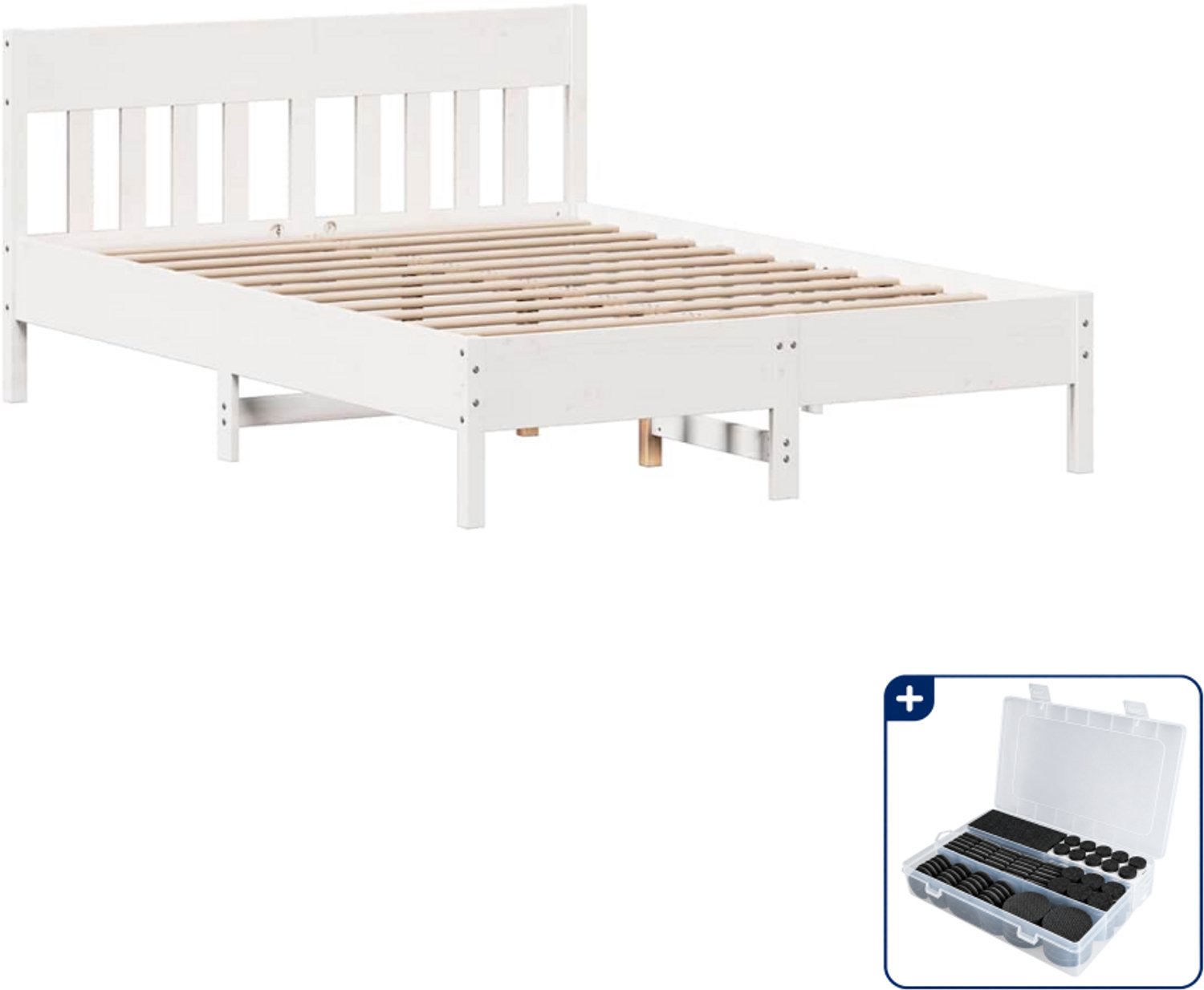 vidaXL bedframe - 120 x 200 cm - massief grenenhout - wit - Inclusief antikrasvilt 177-delig