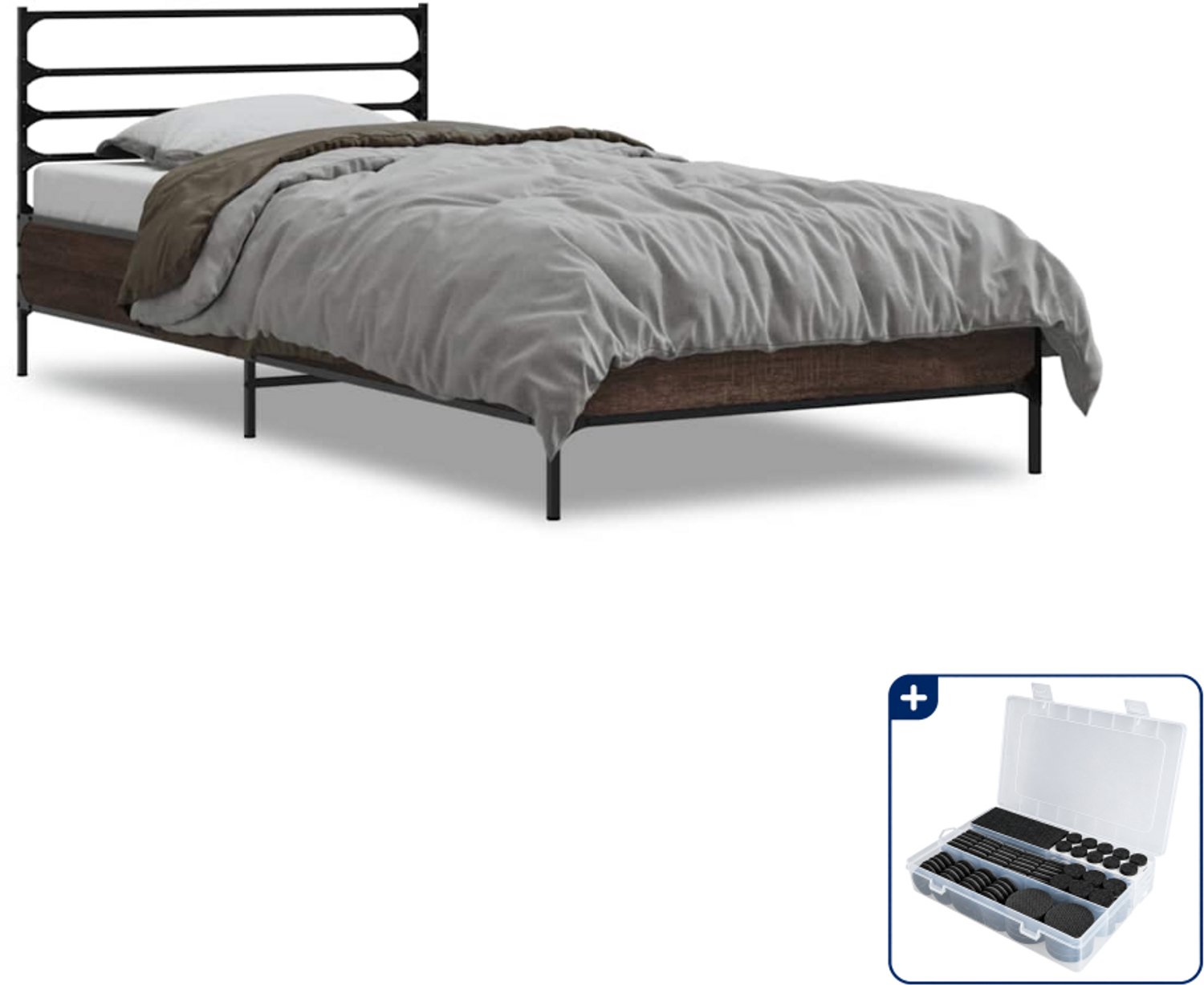 vidaXL bedframe - 100 x 200 cm - bewerkt hout en metaal - bruineiken - Inclusief antikrasvilt 177-delig