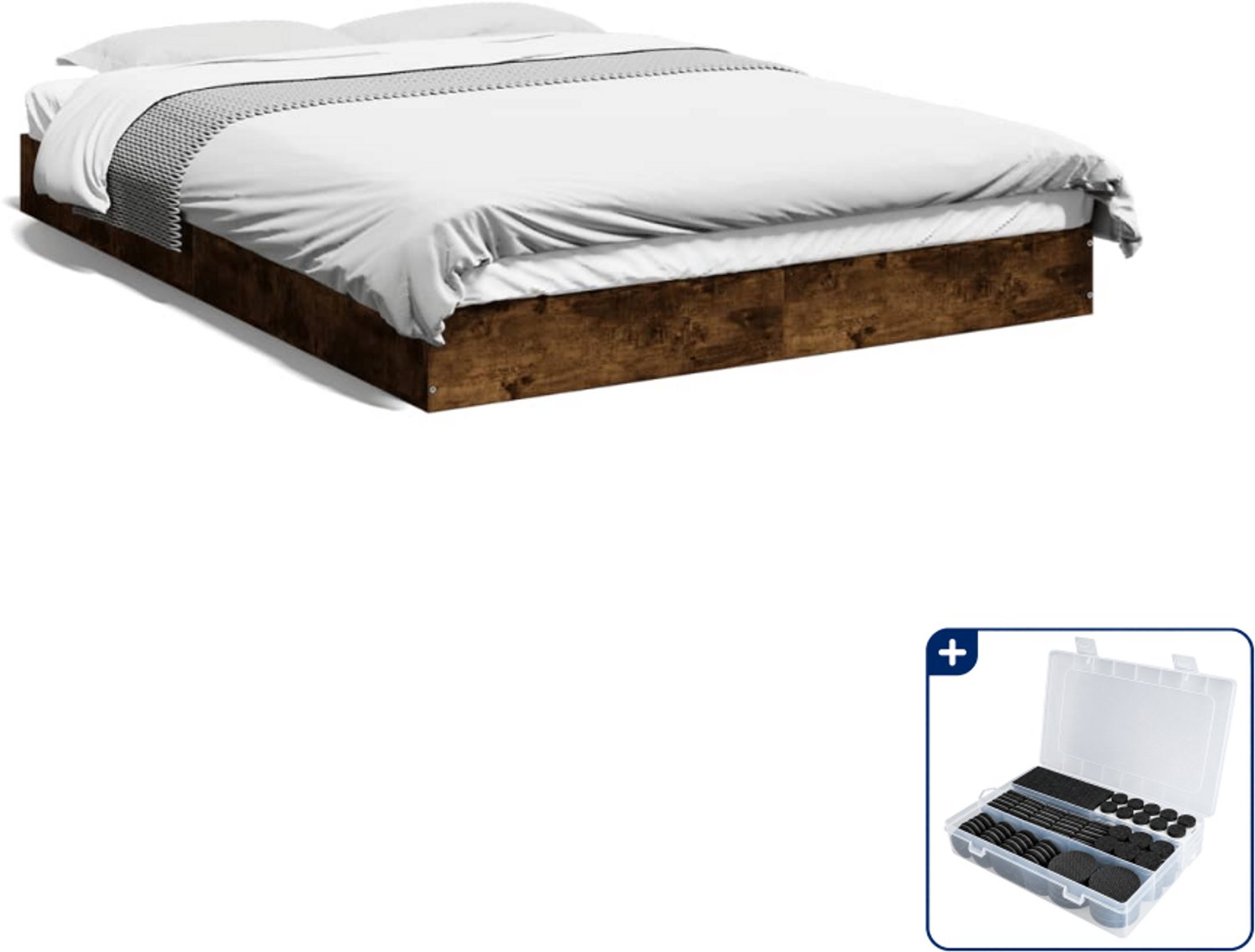 vidaXL bedframe - small double - 140 x 200 cm - gerookt eiken - Inclusief antikrasvilt 177-delig Bruin
