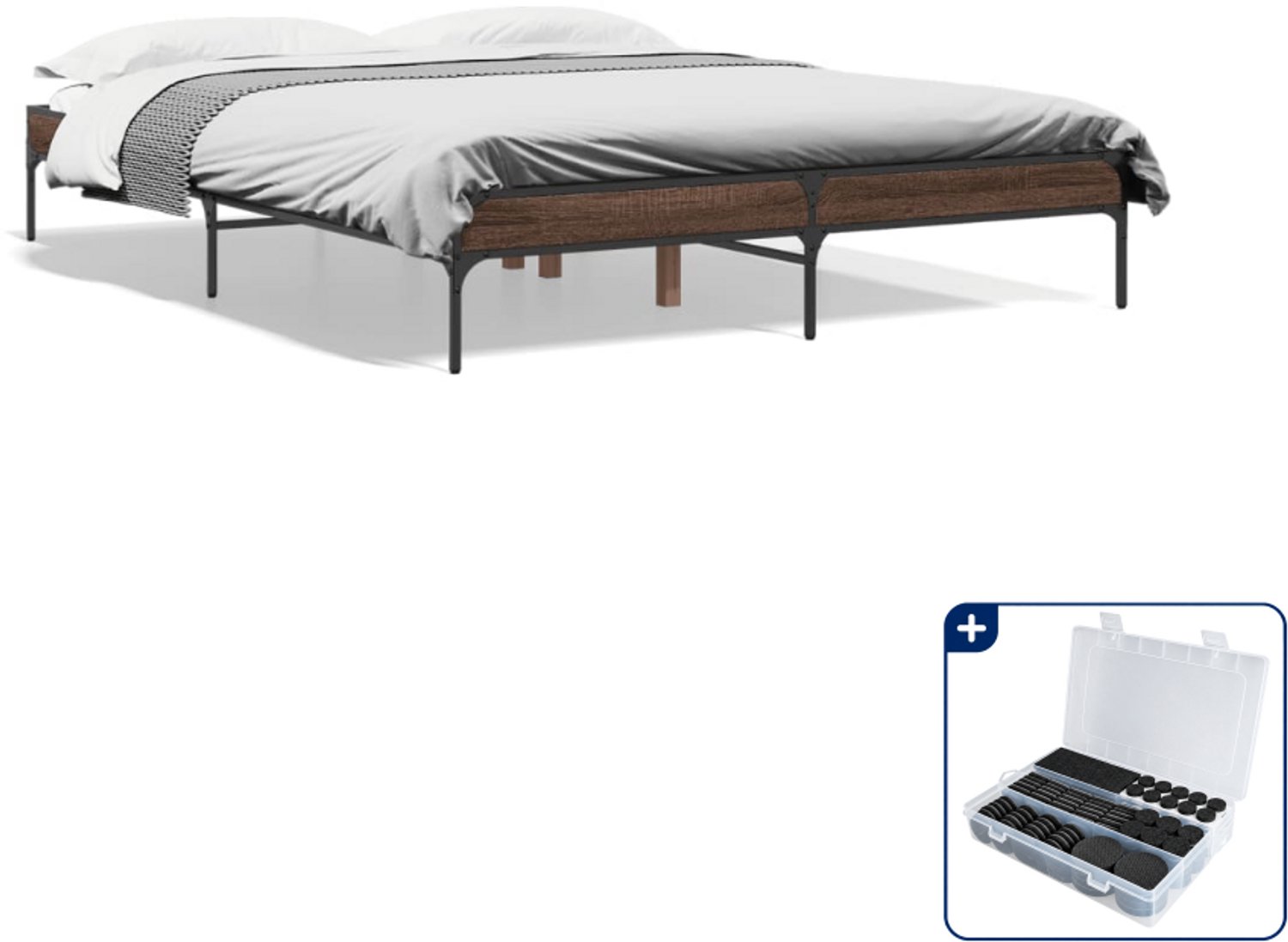 vidaXL Bedframe Small double - 140 x 200 cm - bruineiken - Inclusief antikrasvilt 177-delig