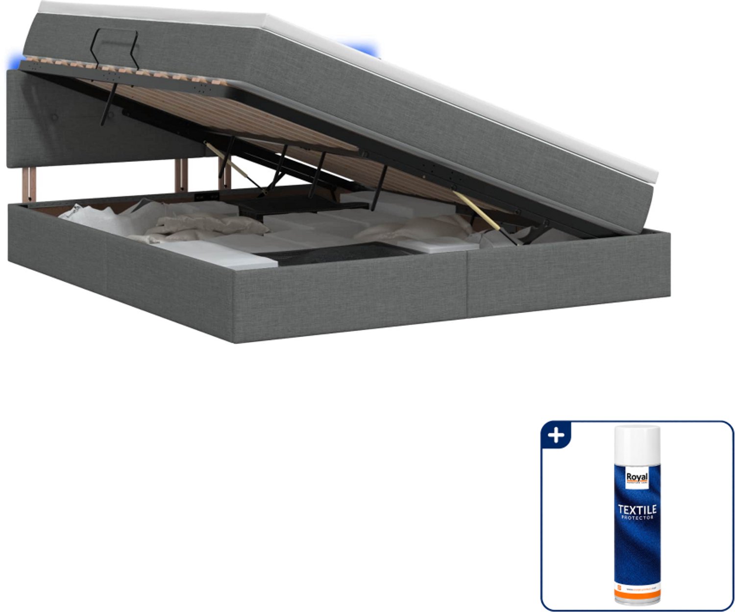 vidaXL LED opslagbed met matras - 140 x 190 cm - donkergrijs - Inclusief textielbeschermer 500 ml Donker Grijn