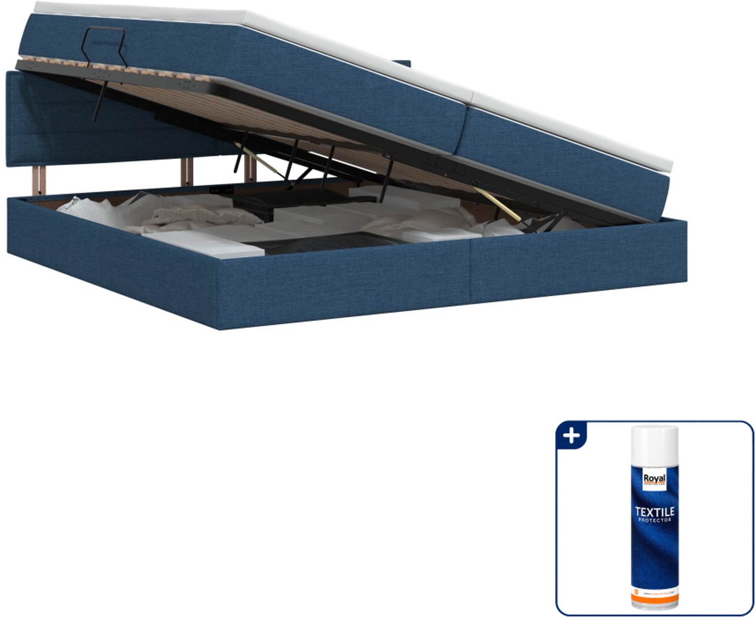 vidaXL Opbergbed met matras - 200 x 200 cm - fluweel - blauw - Inclusief textielbeschermer 500 ml