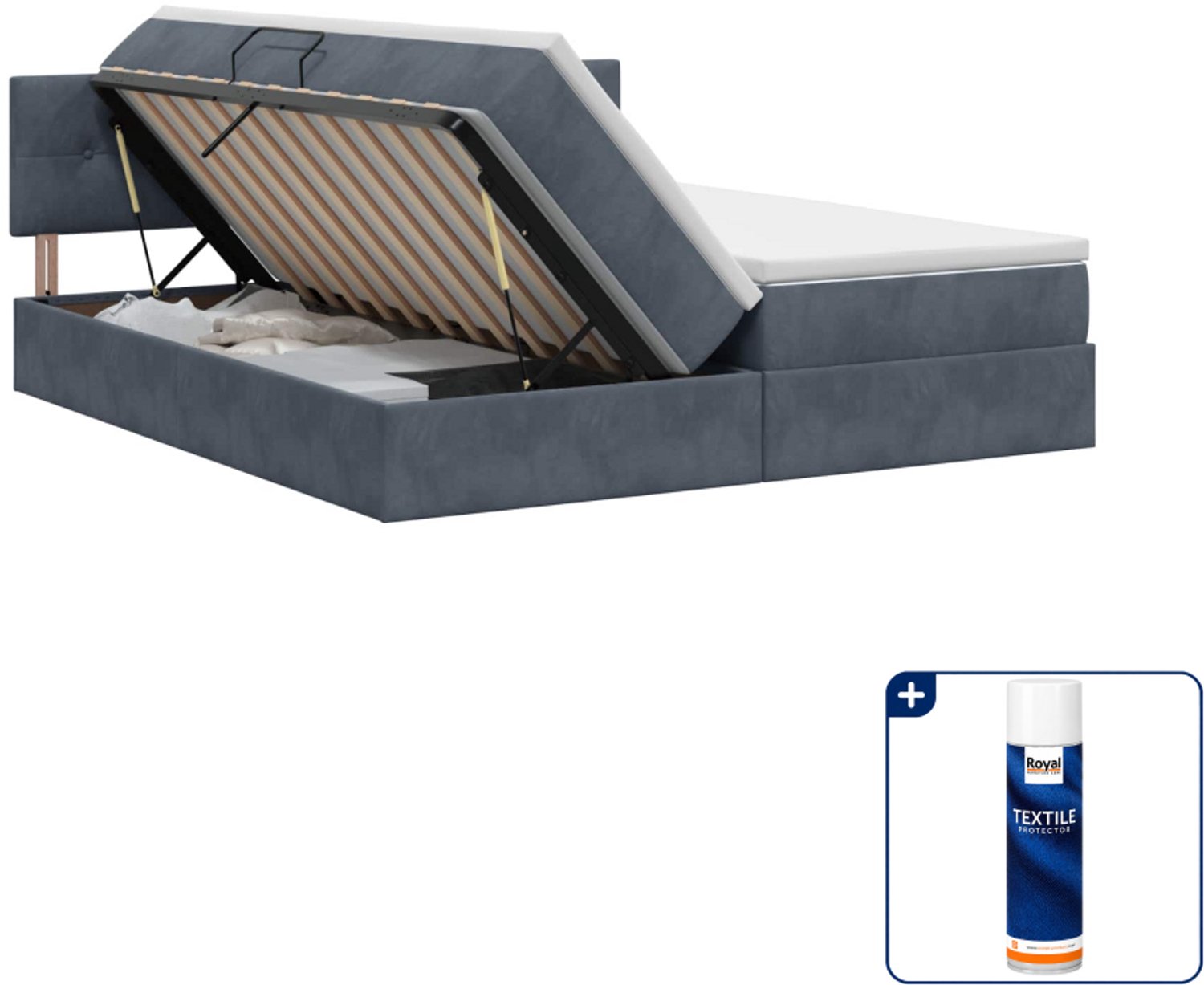 vidaXL opbergbed met hoofdeinde 2 st - 200 x 200 cm - donkergrijs - Inclusief textielbeschermer 500 ml Donker Grijn