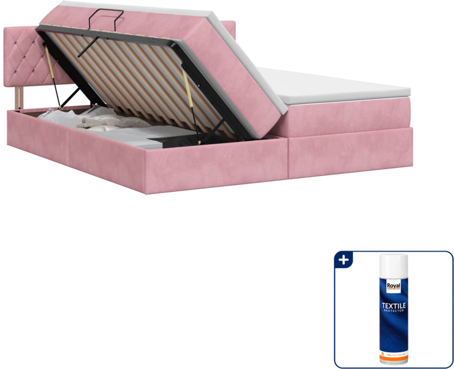 vidaXL 2-persoons bed - 200 x 200 cm - fluweel - roze - Inclusief textielbeschermer 500 ml