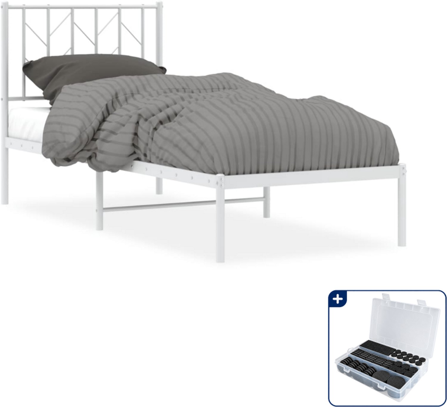 vidaXL bedframe 75 x 190 cm - staal - wit - Inclusief antikrasvilt 177-delig
