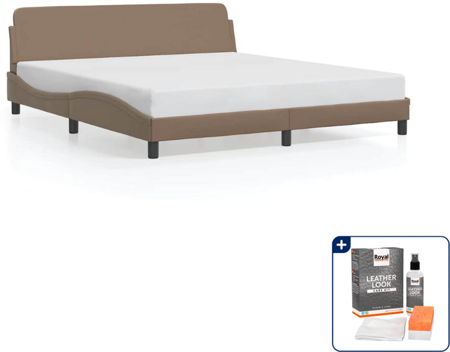 vidaXL Dover bedframe - Kingsize - 180 x 200 cm - cappuccino - Inclusief onderhoudsset voor kunstleer 150 ml Bruin