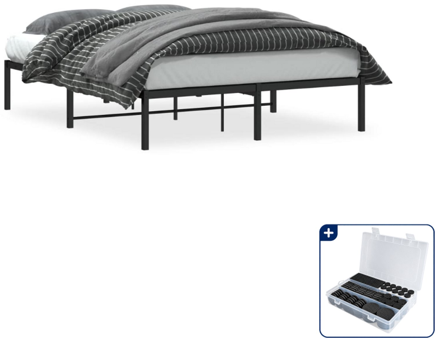 vidaXL bedframe - 140 x 190 cm - staal - zwart - Inclusief antikrasvilt 177-delig