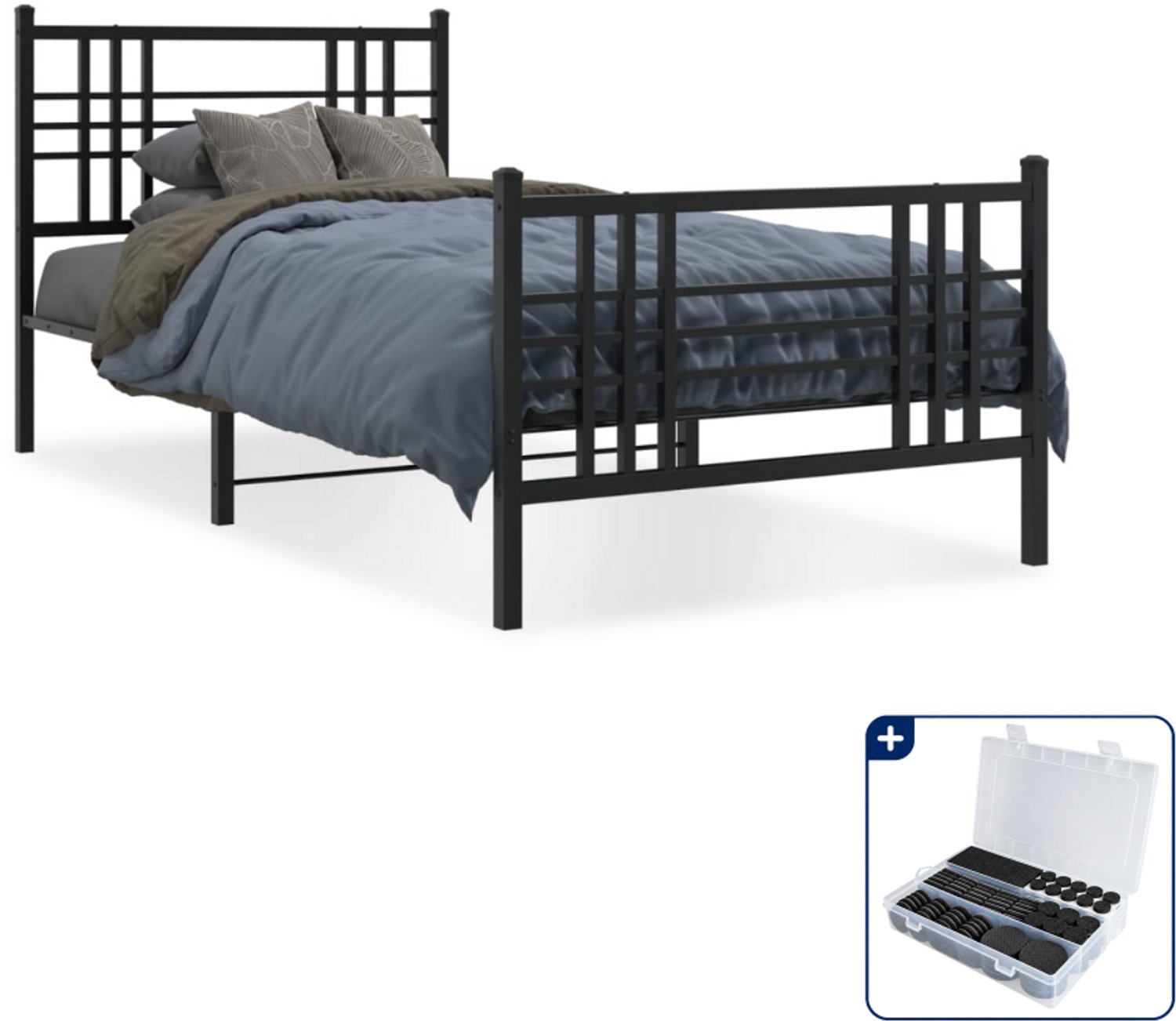 vidaXL bedframe 100 x 190 cm - staal - zwart - Inclusief antikrasvilt 177-delig