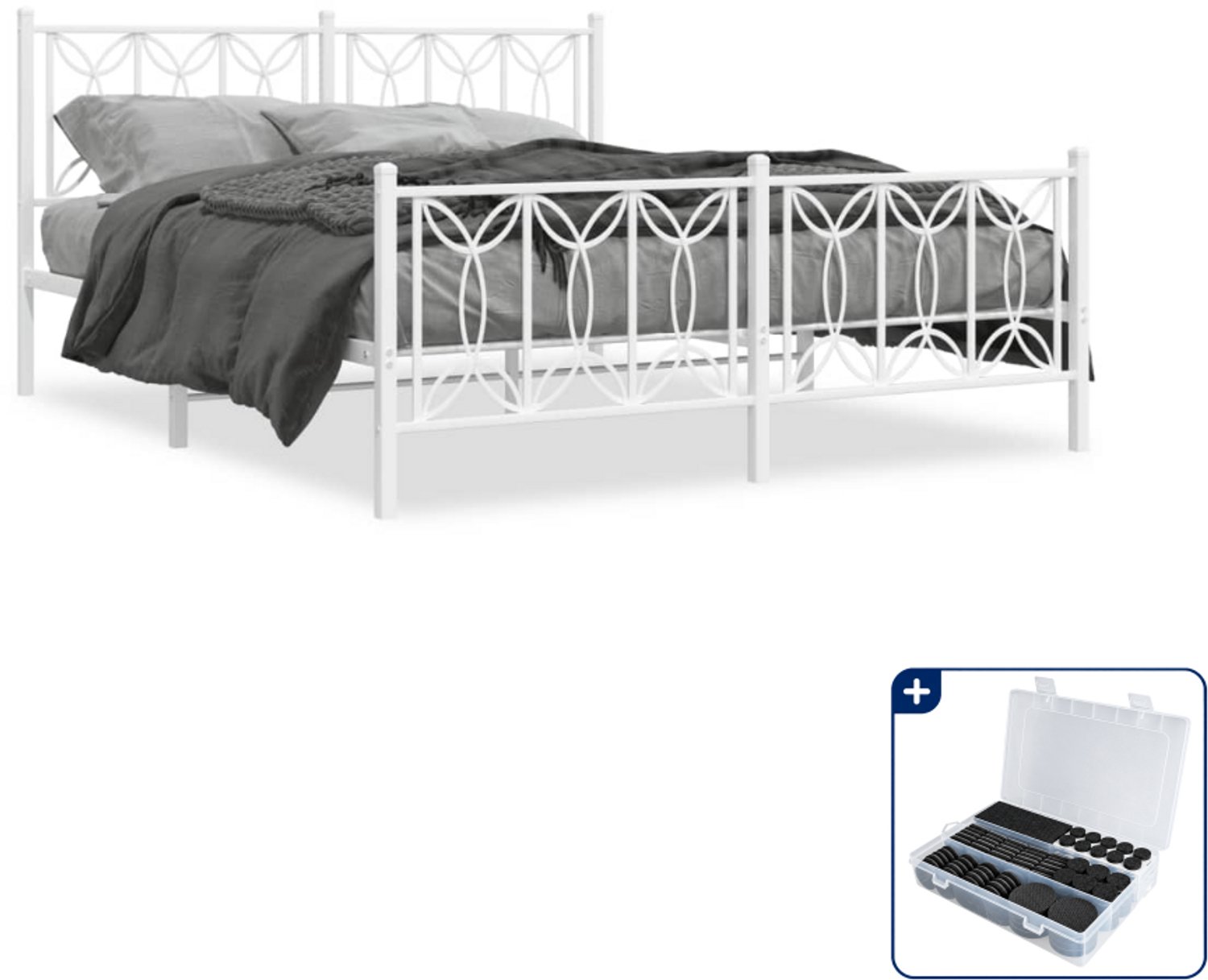 vidaXL bedframe - 150 x 200 cm - staal - wit - Inclusief antikrasvilt 177-delig
