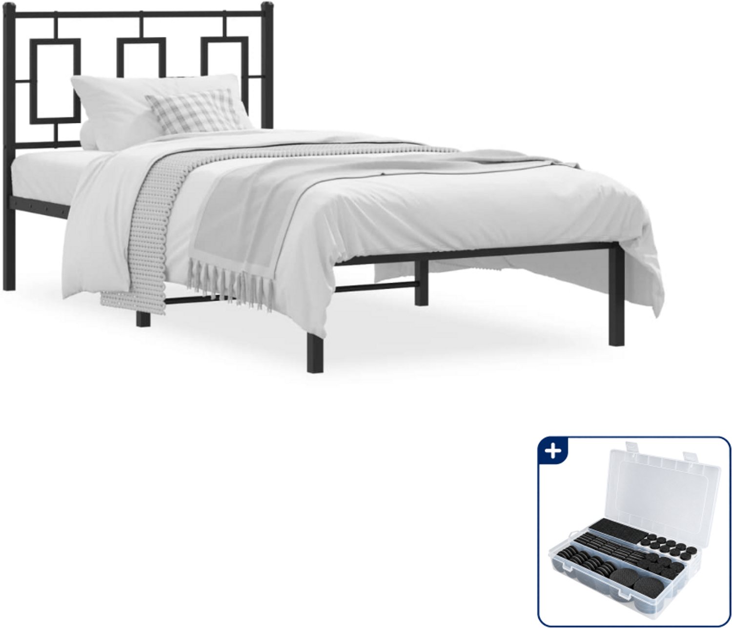 vidaXL bedframe 90 x 190 cm - staal - zwart - Inclusief antikrasvilt 177-delig