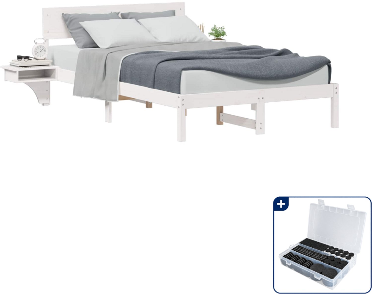 vidaXL bedframe - 120 x 190 cm - massief grenenhout - wit - Inclusief antikrasvilt 177-delig