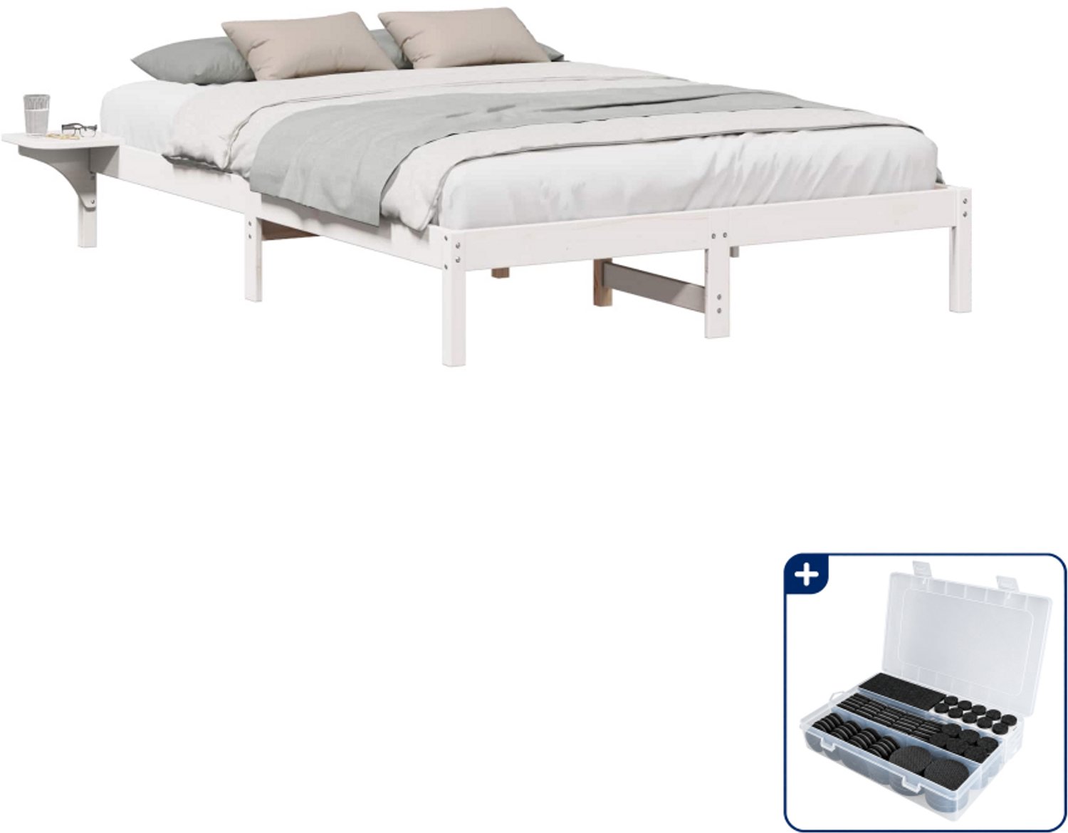vidaXL Bedframe - 150 x 200 cm - massief grenenhout - wit - Inclusief antikrasvilt 177-delig