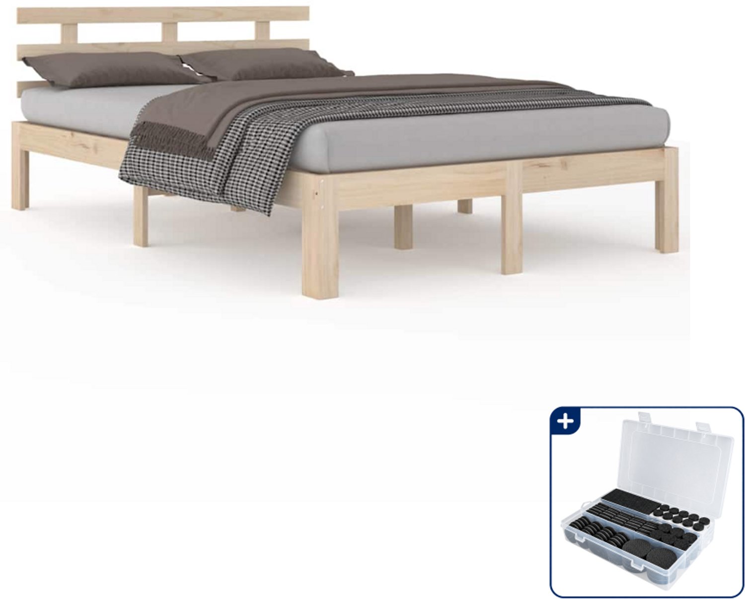 vidaXL bedframe - 120 x 200 cm - massief grenenhout - Inclusief antikrasvilt 177-delig Bruin