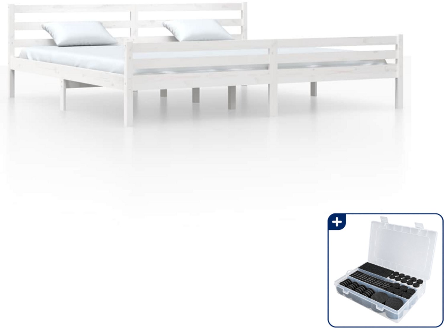 vidaXL bedframe - 200 x 200 cm - massief grenenhout - wit - Inclusief antikrasvilt 177-delig