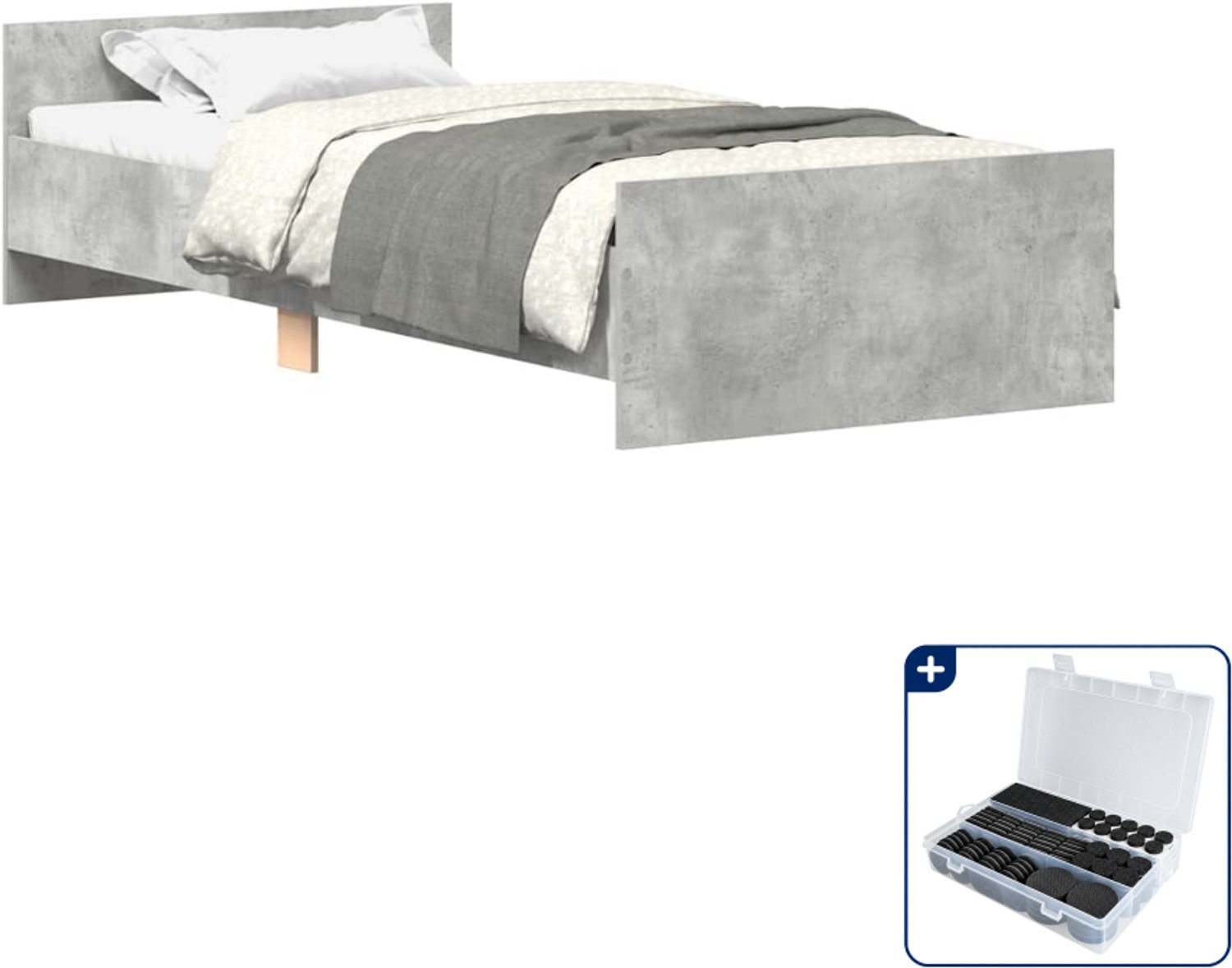 vidaXL bedframe - 100 x 200 cm - bewerkt hout - betongrijs - Inclusief antikrasvilt 177-delig