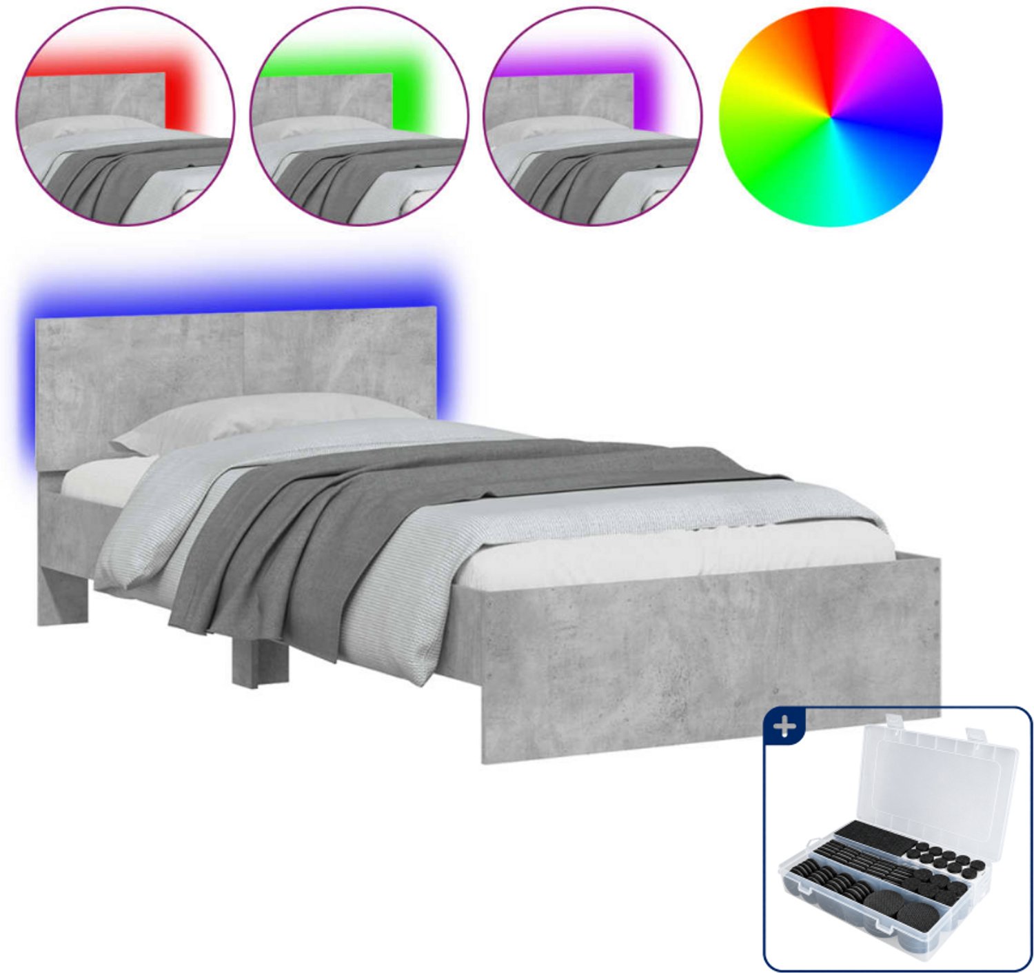 vidaXL bedframe met led - 100 x 200 cm - betongrijs - Inclusief antikrasvilt 177-delig