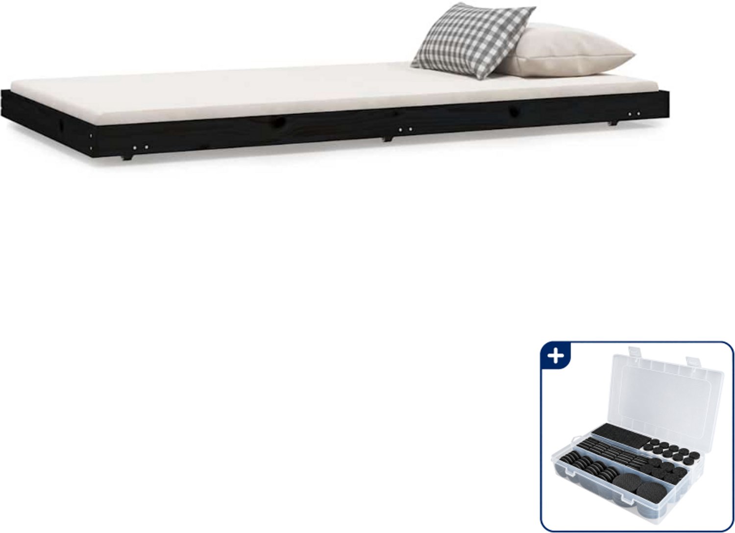 vidaXL bedframe - 100 x 200 cm - massief grenenhout - zwart - Inclusief antikrasvilt 177-delig