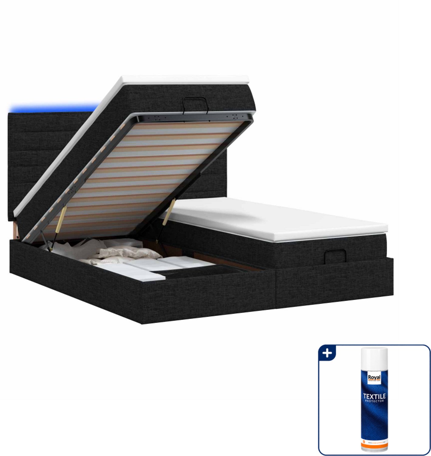 vidaXL Queensize bed - 160 x 200 cm - zwart - Inclusief textielbeschermer 500 ml