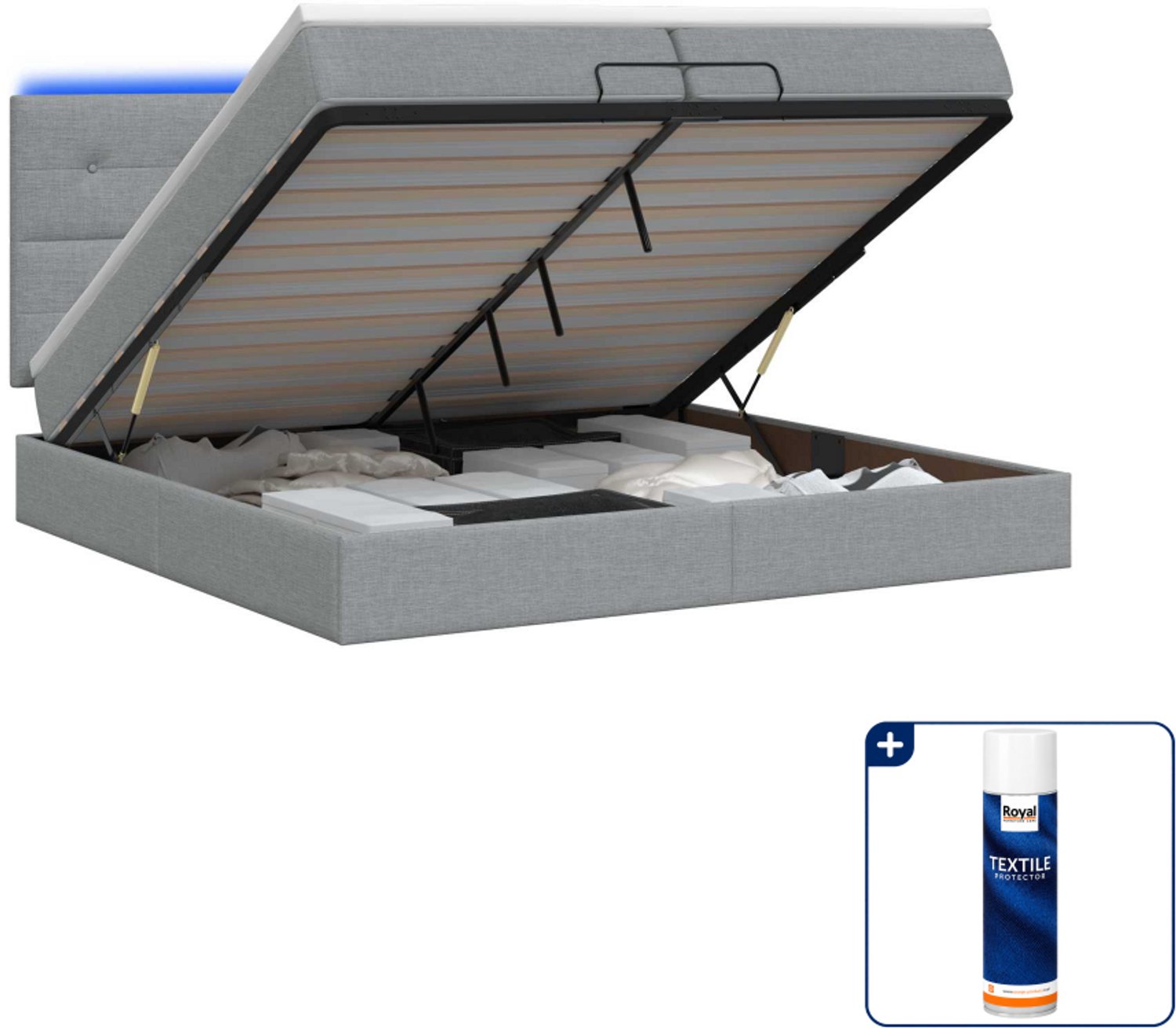 vidaXL ottoman bed - 200 x 200 cm - stof - lichtgrijs - Inclusief textielbeschermer 500 ml