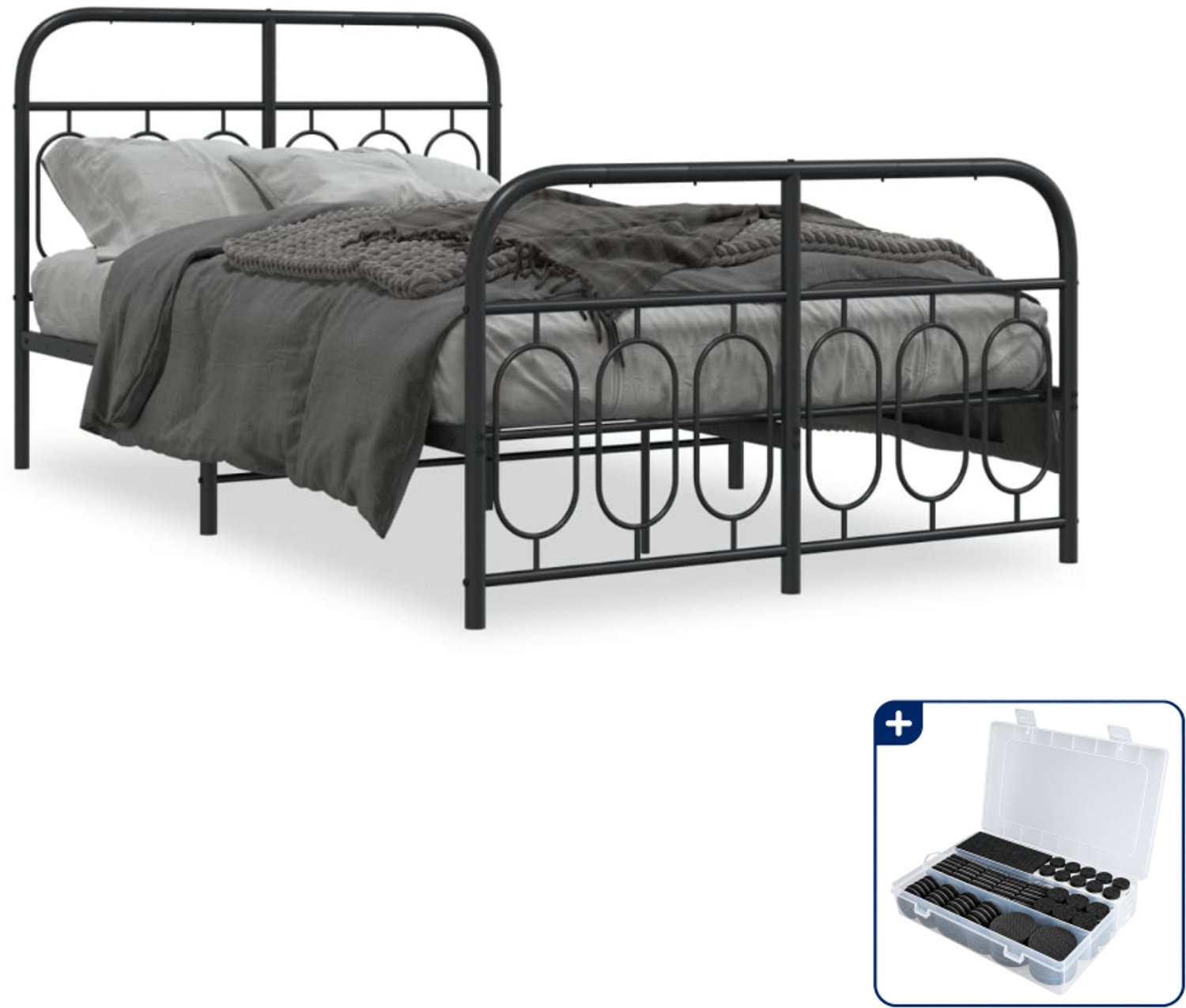vidaXL Bedframe 120 x 190 cm - staal - zwart - Inclusief antikrasvilt 177-delig