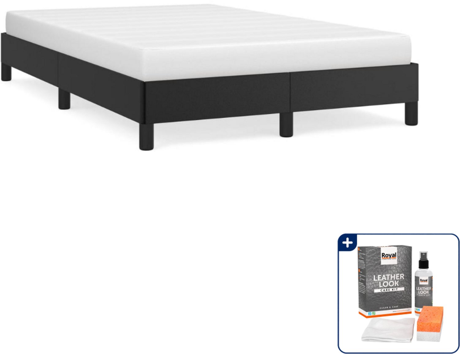 vidaXL bedframe 120 x 190 cm - kunstleer - zwart - Inclusief onderhoudsset voor kunstleer 150 ml