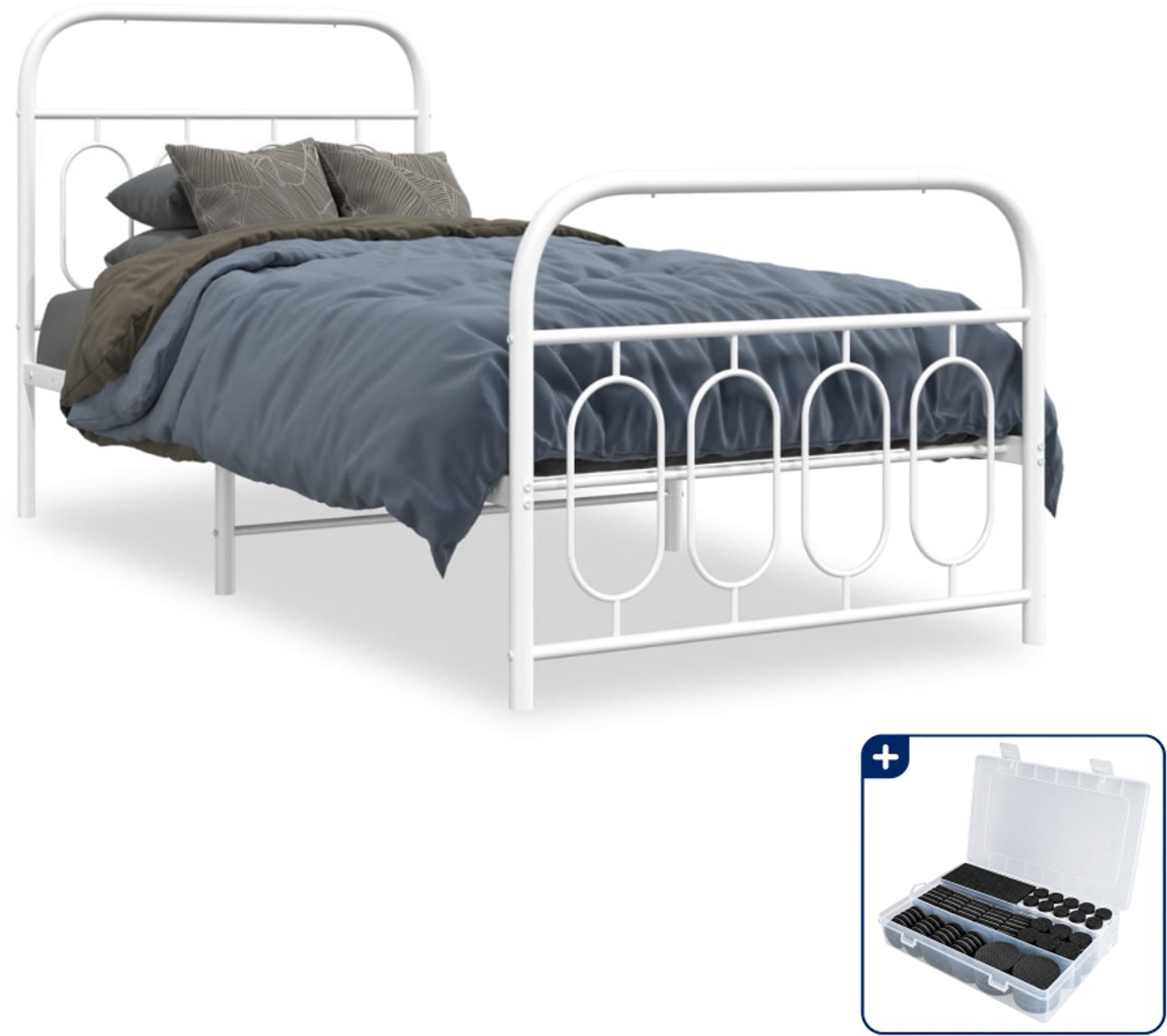 vidaXL bedframe 80 x 200 cm - staal - wit - Inclusief antikrasvilt 177-delig