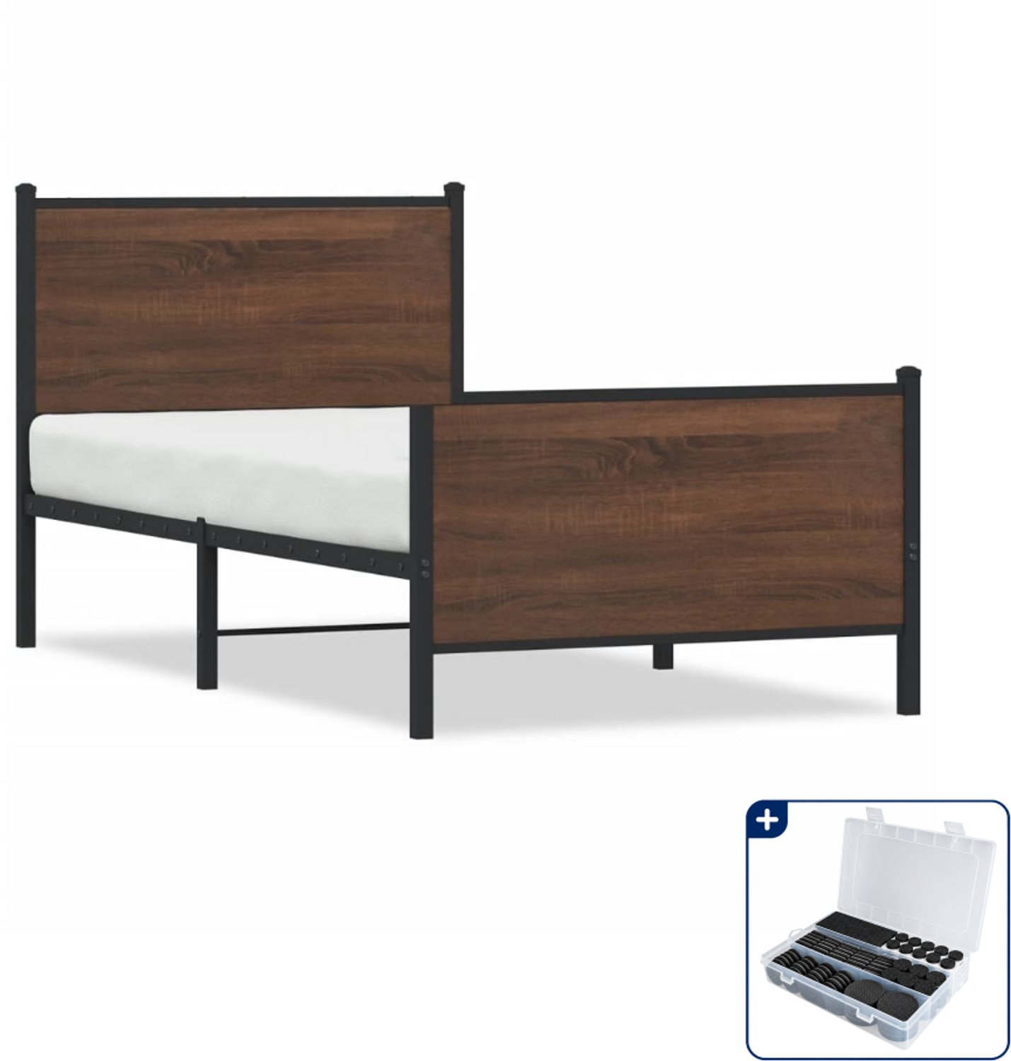 vidaXL Bedframe - 107 x 203 cm - staal - bruineiken - Inclusief antikrasvilt 177-delig