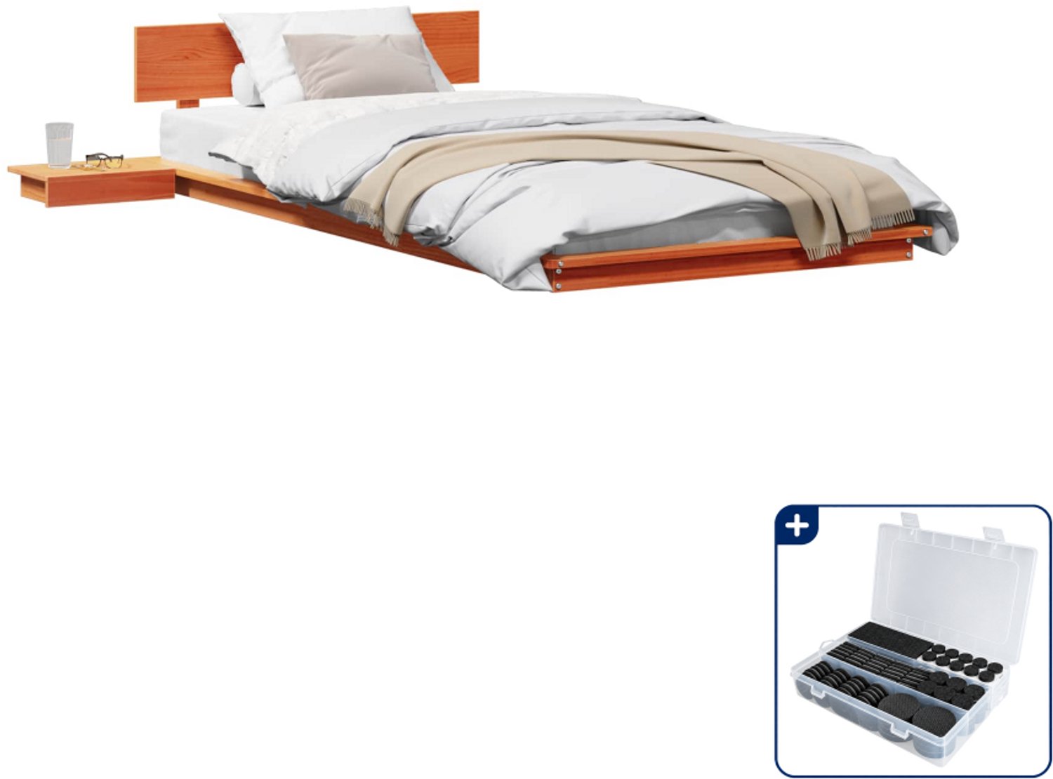 vidaXL bedframe met nachttafel - 80 x 200 cm - hout - bruin - Inclusief antikrasvilt 177-delig