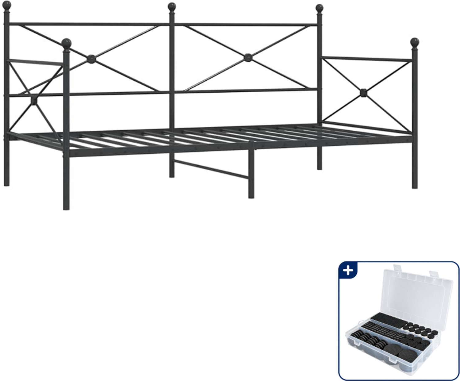 vidaXL slaapbank - 100 x 200 cm - staal - zwart - Inclusief antikrasvilt 177-delig
