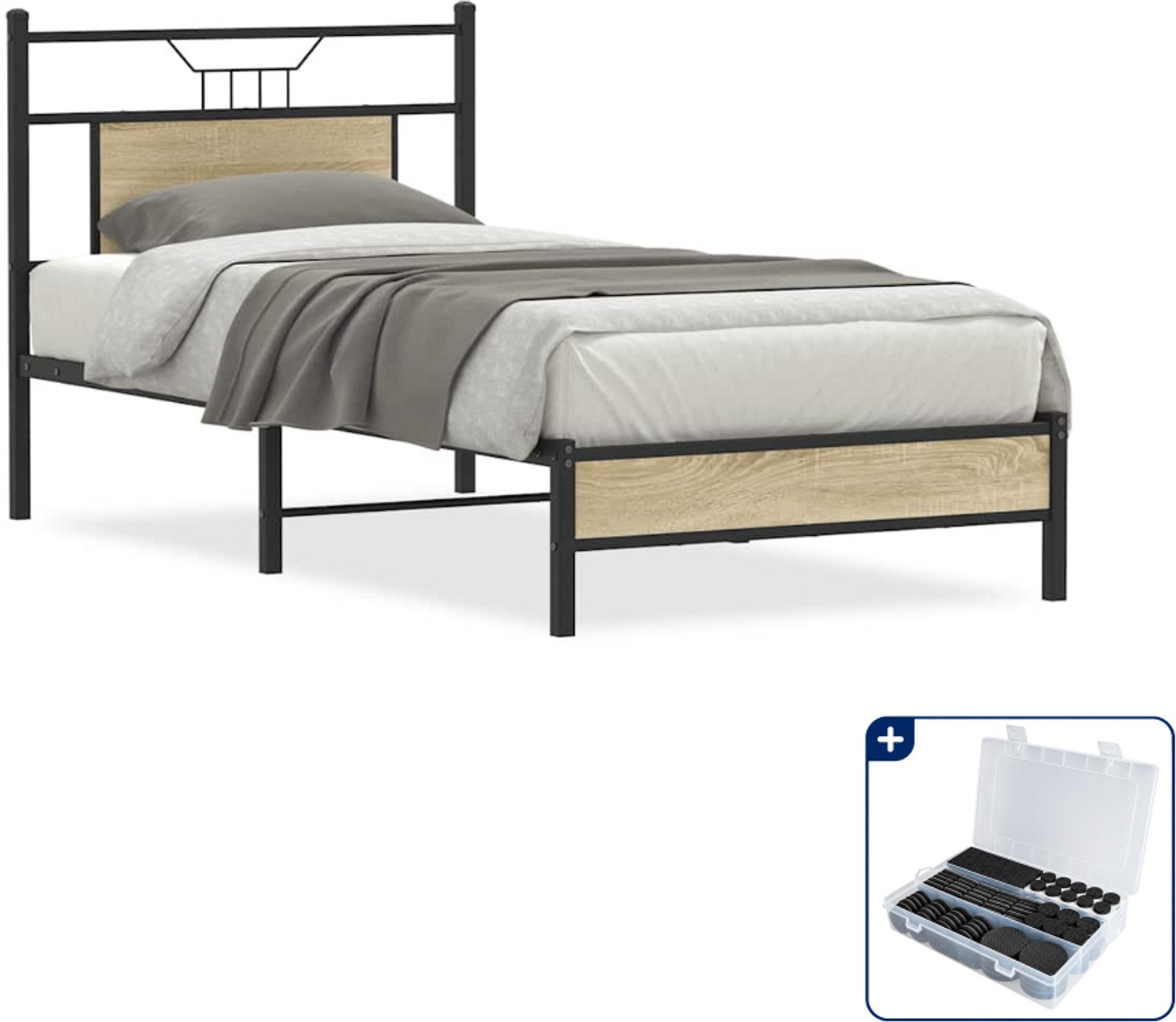 vidaXL bedframe - 75 x 190 cm - sonoma eiken - Inclusief antikrasvilt 177-delig Bruin
