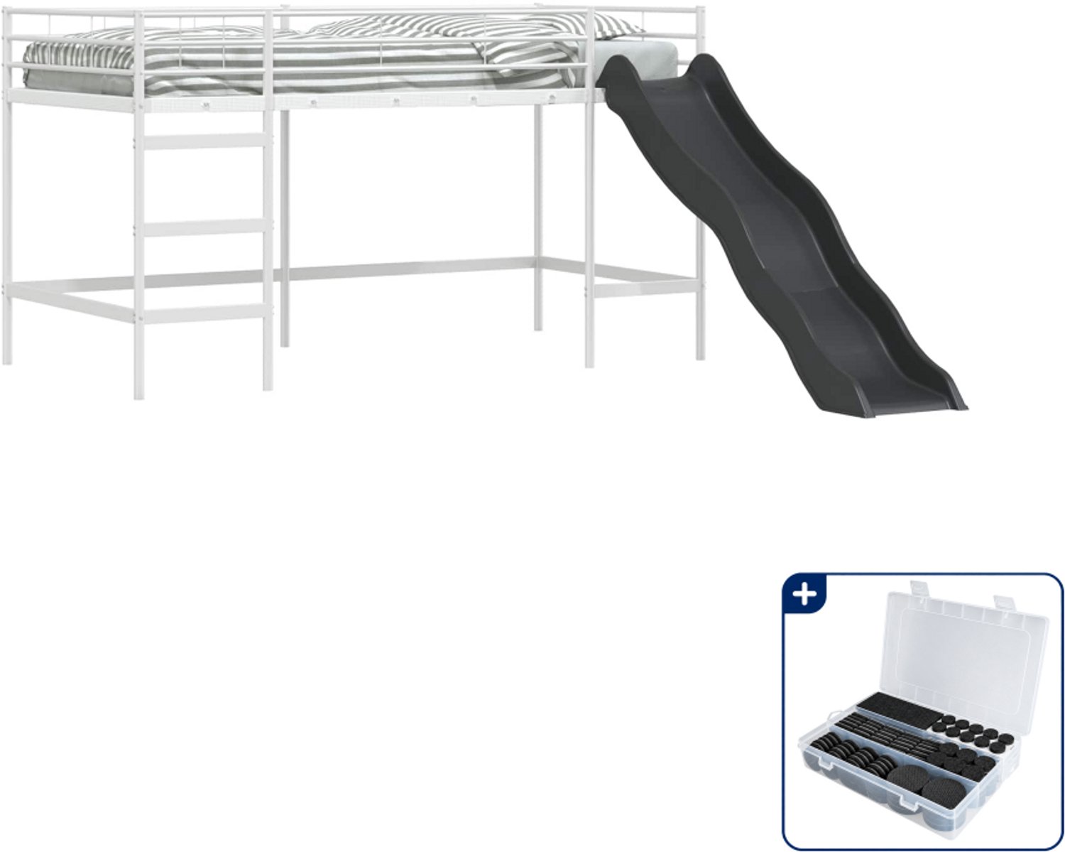 vidaXL kinderhoogslaper met glijbaan - 100 x 200 cm - staal - wit - Inclusief antikrasvilt 177-delig