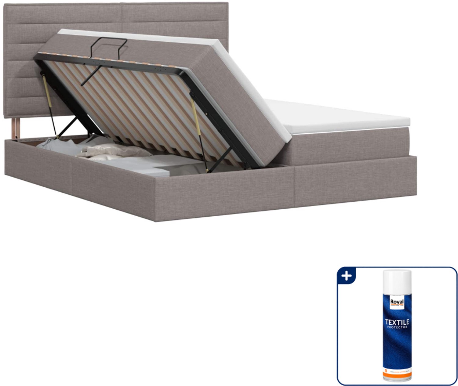 vidaXL Opbergbed - Kingsize - 180 x 200 cm - Taupe - Inclusief textielbeschermer 500 ml