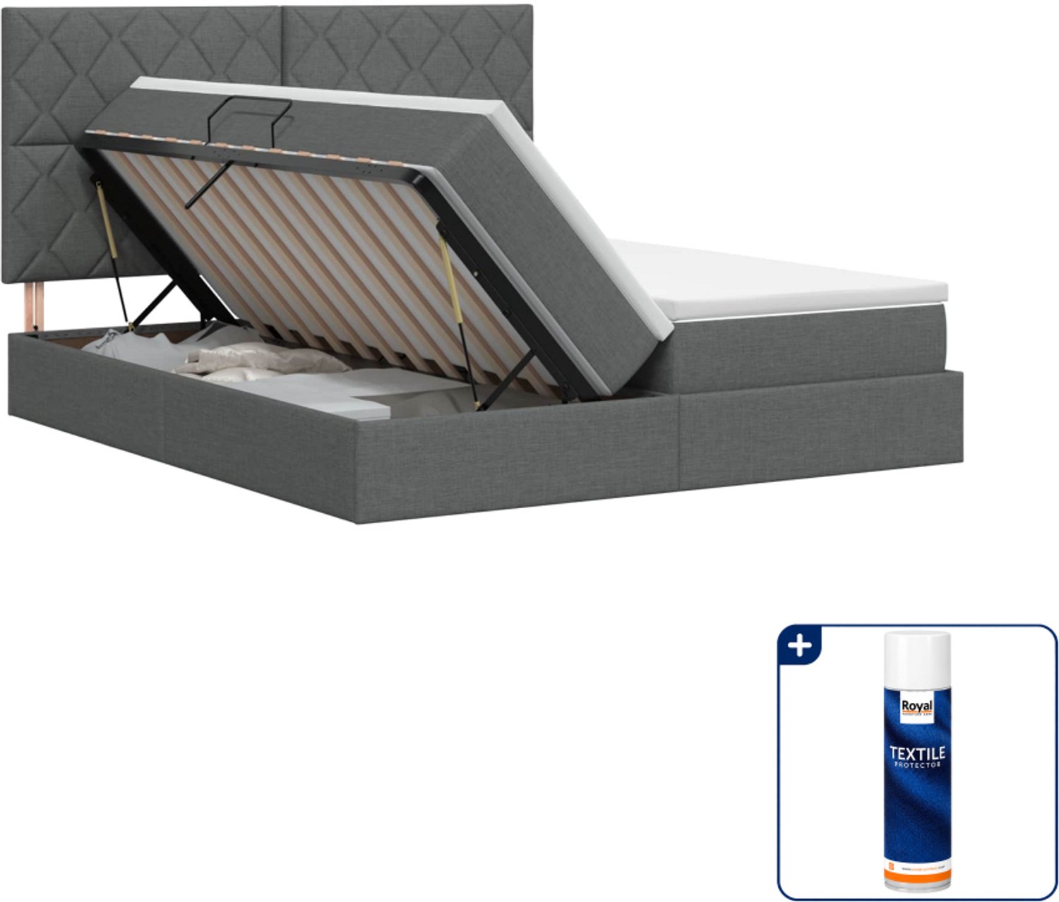 vidaXL opbergbed Kingsize - 180 x 200 cm - donkergrijs - Inclusief textielbeschermer 500 ml Donker Grijn