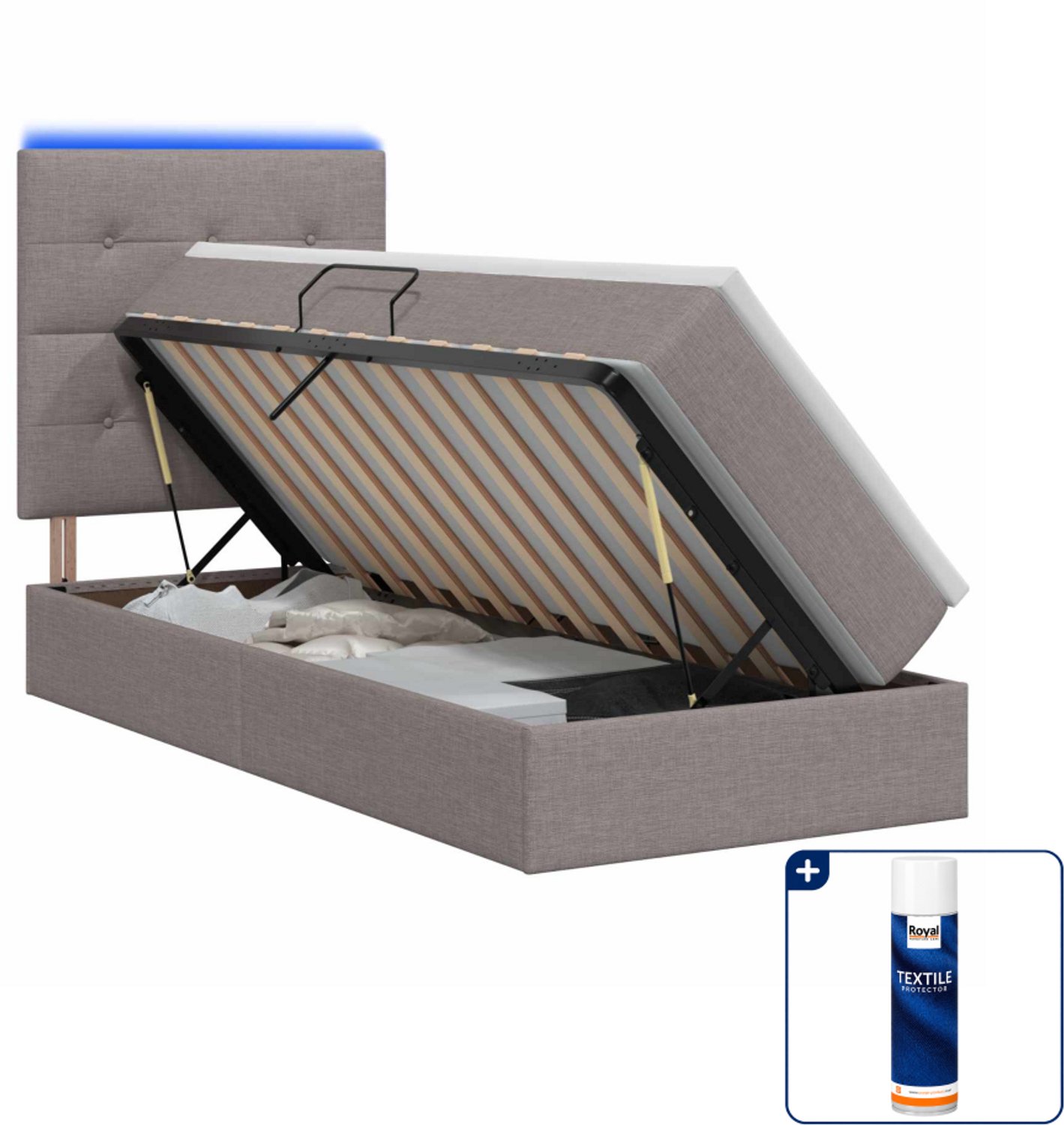 vidaXL led opslagbed met matras - 100 x 200 cm - taupe - Inclusief textielbeschermer 500 ml