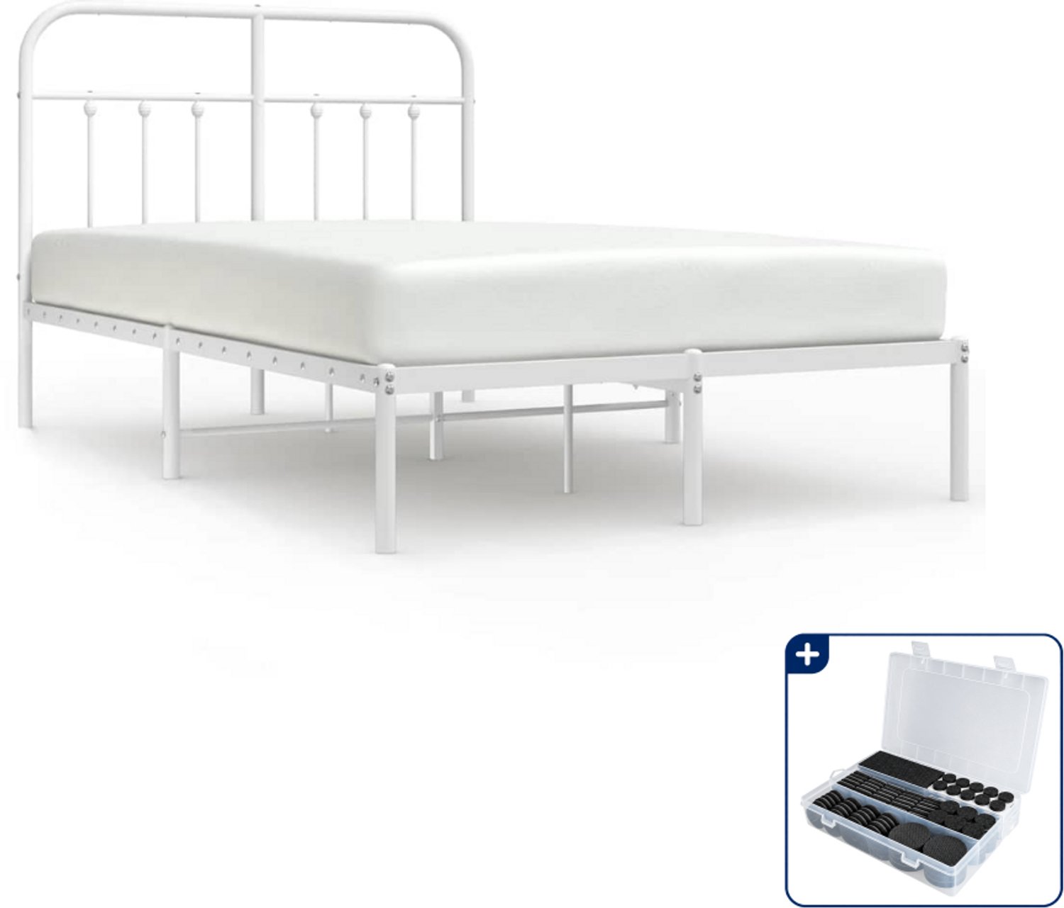 vidaXL bedframe met hoofdbord - 120 x 200 cm - staal - wit - Inclusief antikrasvilt 177-delig
