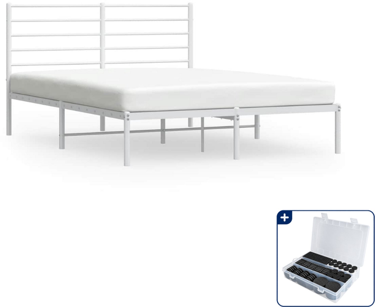 vidaXL bedframe met hoofdbord - 120 x 190 cm - staal - wit - Inclusief antikrasvilt 177-delig