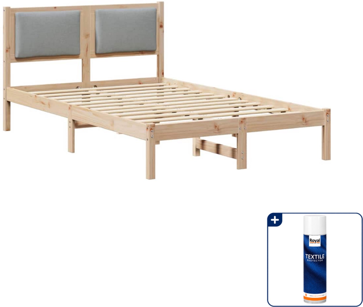 vidaXL bedframe - 120 x 190 cm - massief grenenhout - lichtgrijs - Inclusief textielbeschermer 500 ml