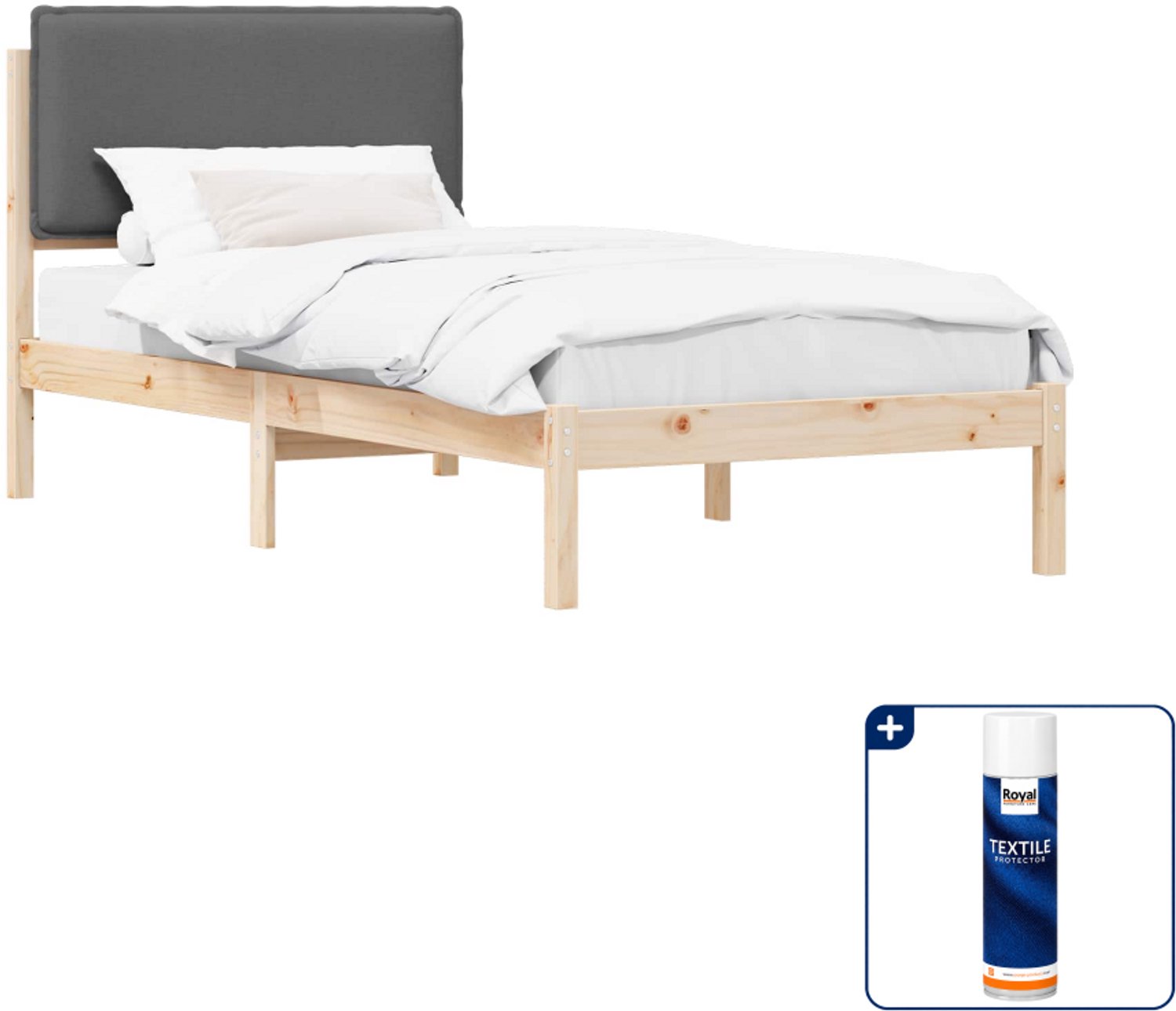 vidaXL bedframe - 75 x 190 cm - donkergrijs - Inclusief textielbeschermer 500 ml