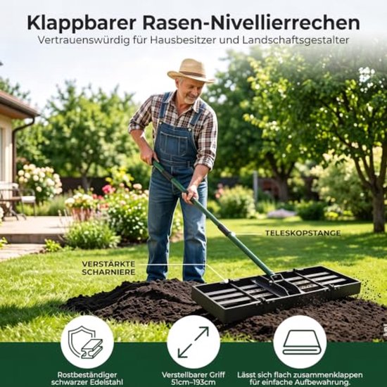 Gazonrakel met Verstelbare Steel 75 x 25 cm — afbeelding 2