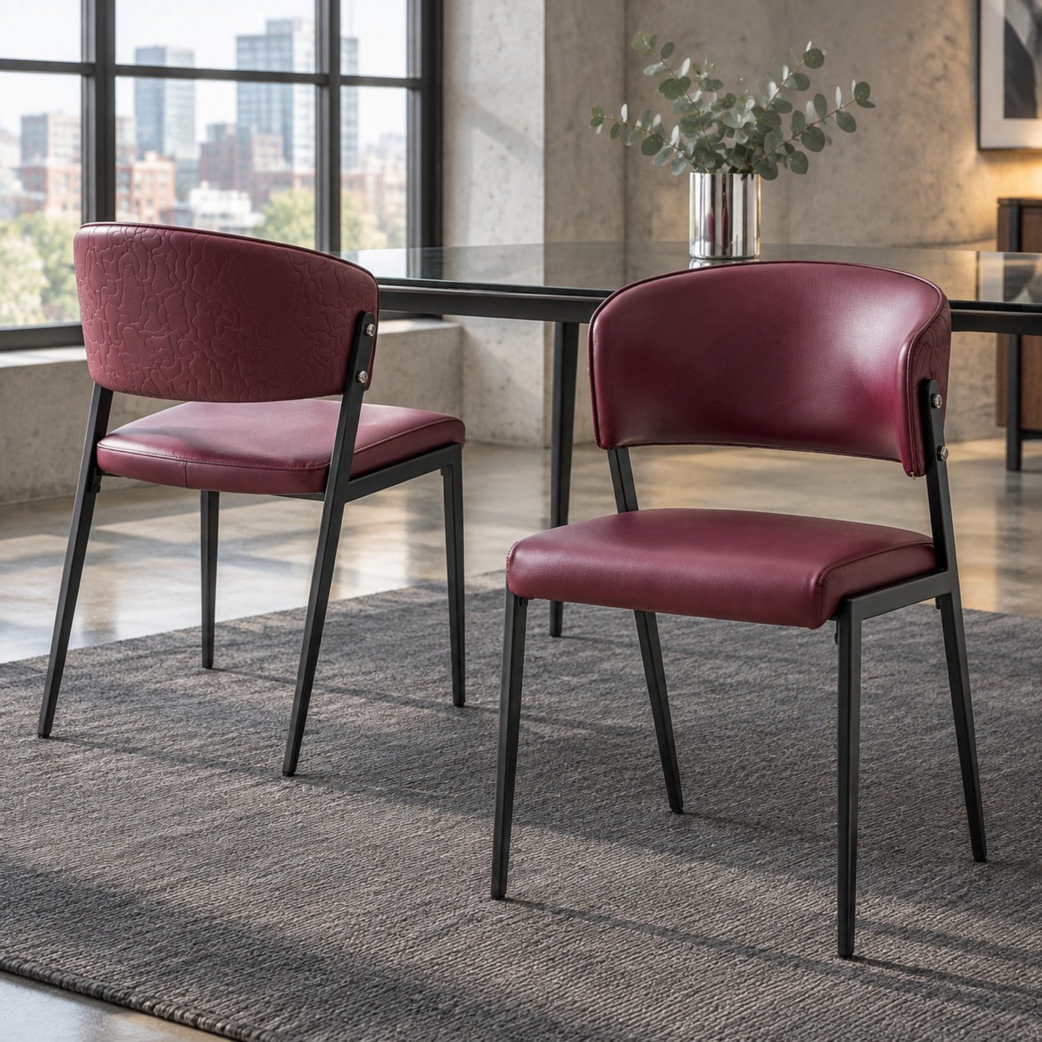 MODFU Eetkamerstoelen Set Van 2 - Gewatteerde Zitting - Modern - Kunstleer En Metaal - Rood