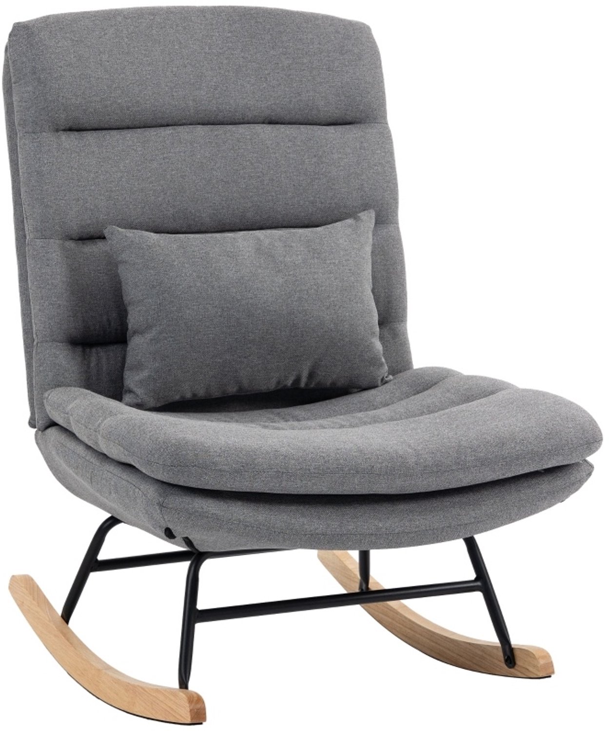 DESMIU Schommelstoel 92 x 72 x 102 cm - Zacht Schommelen met Lendekussen - Voor Woonkamer en Leeshoek - Stof en Metaal - Lichtgrijs