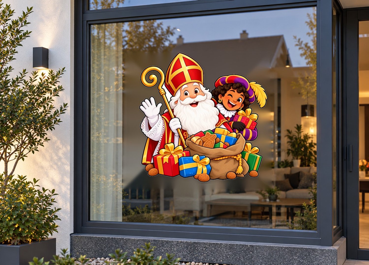 Sinterklaas Raamsticker - Statische Raamfolie Herbruikbaar - 50cm Breed - Hoogwaardige PVC-folie - Watervast - Weerbestendig - Verplaatsbaar - Variant 1