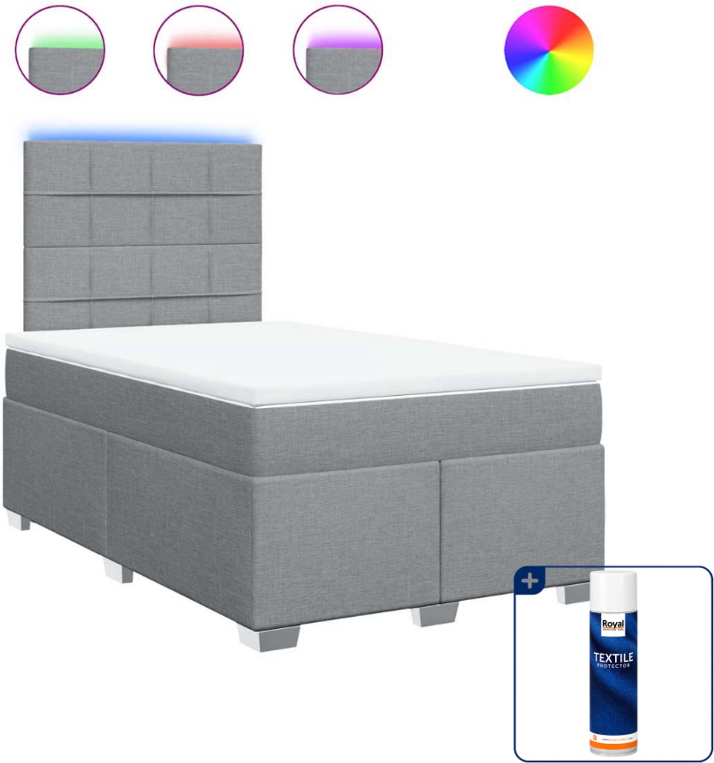 vidaXL boxspring met matras - 120 x 200 cm - stof - lichtgrijs - Inclusief textielbeschermer 500 ml