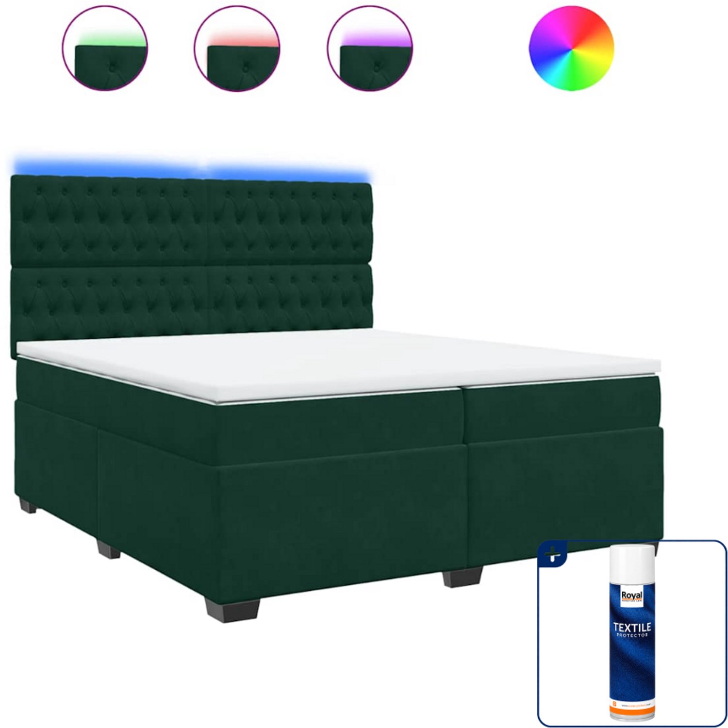 vidaXL boxspring met matras - super kingsize - 200 x 200 cm - fluweel - Inclusief textielbeschermer 500 ml Groen